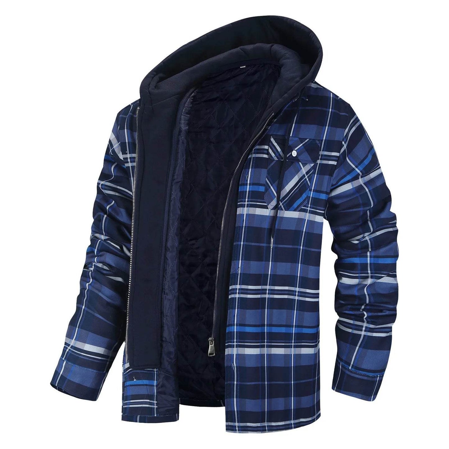 Men's Winter Flannel Cotton Shirt Jacket with Hood - Quilted & Warm - Buy Center US