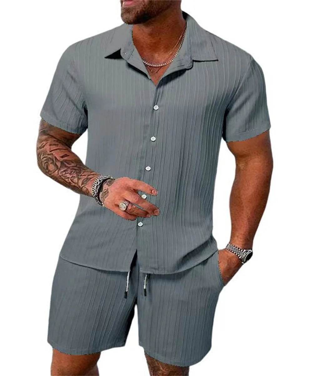 2024 Summer Men's Casual Beach Suit - Loose Fit Short Sleeve & Shorts - Buy Center US