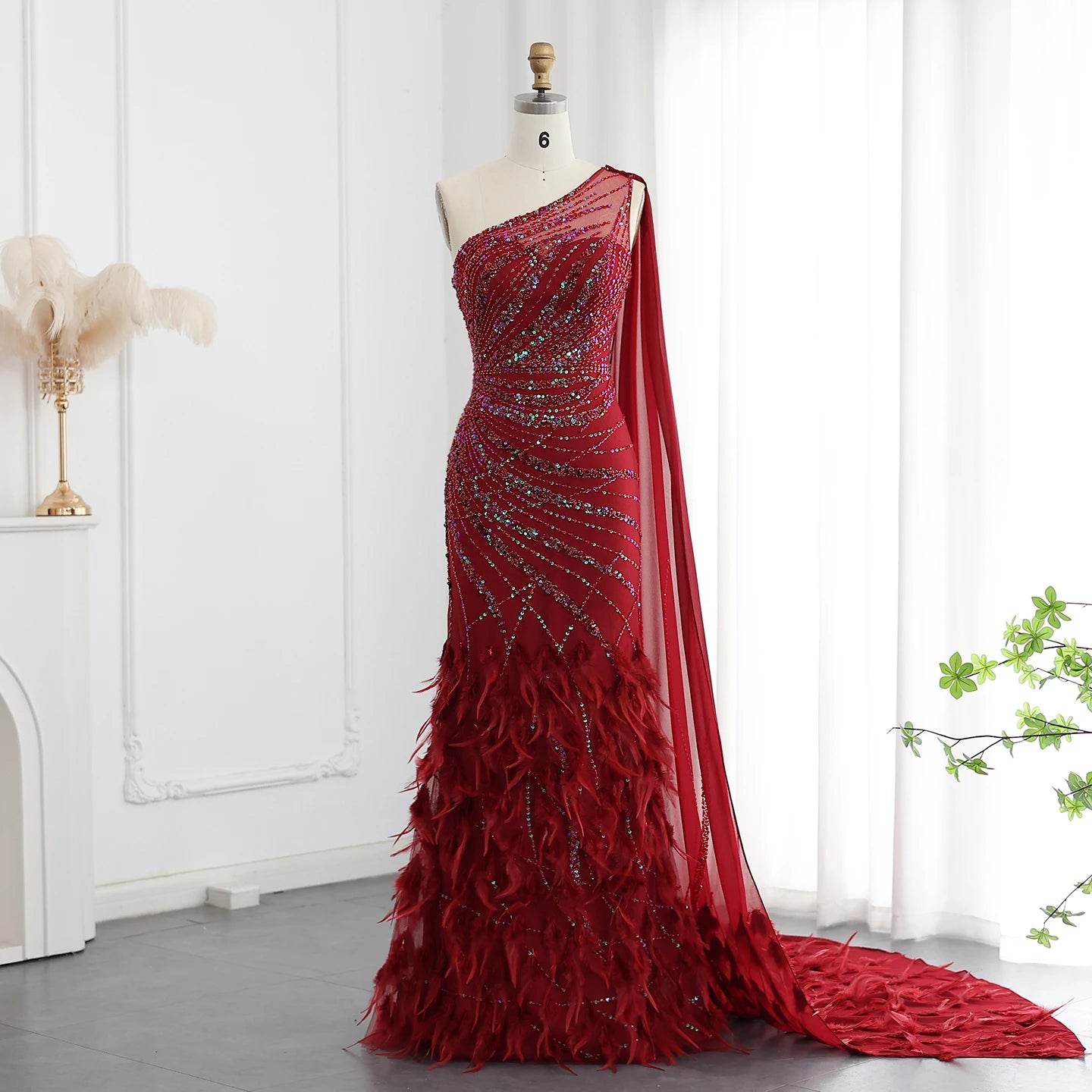 Sharon Said One-Shoulder Evening Dress - Turquoise Aqua with Cape Train - Buy Center US