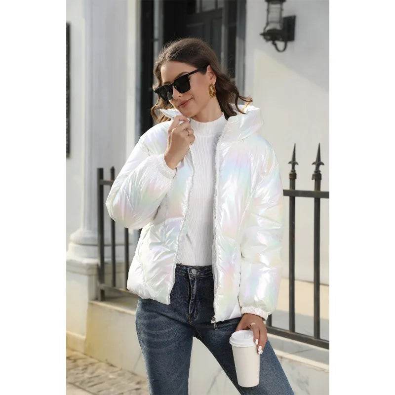 Ladies Autumn Winter Hooded Down Coat - Solid Color Casual Jacket - Buy Center US