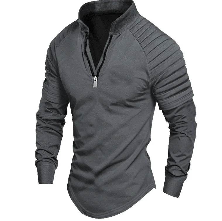 Men's Long Sleeve Polo Shirt - Casual Solid Color with Zipper Collar - Buy Center US