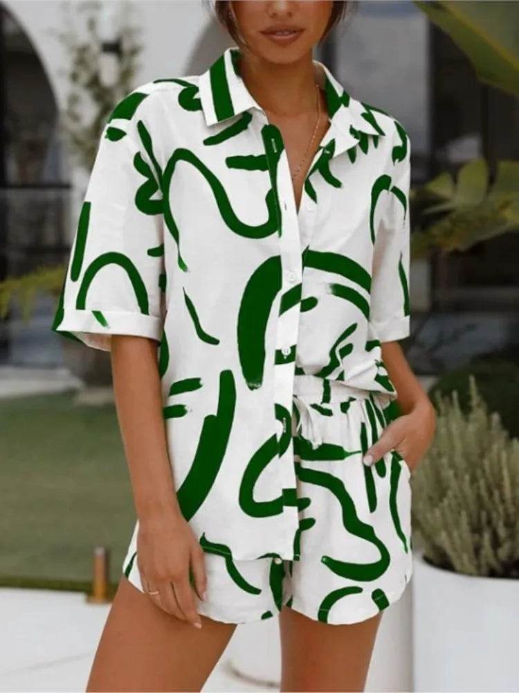 Shuangfuxiang Women’s Casual Geometric Print Short Sleeve Set - Buy Center US