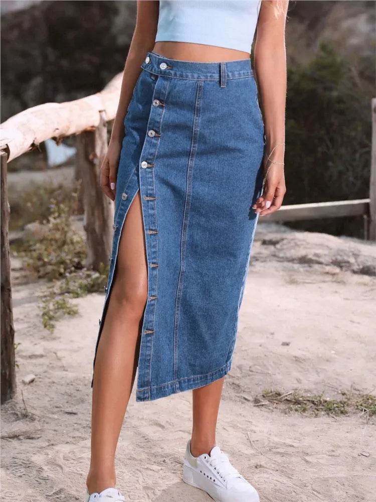 ILUKiss Casual High Quality Denim Maxi Skirt for Women - A-Line Style - Buy Center US