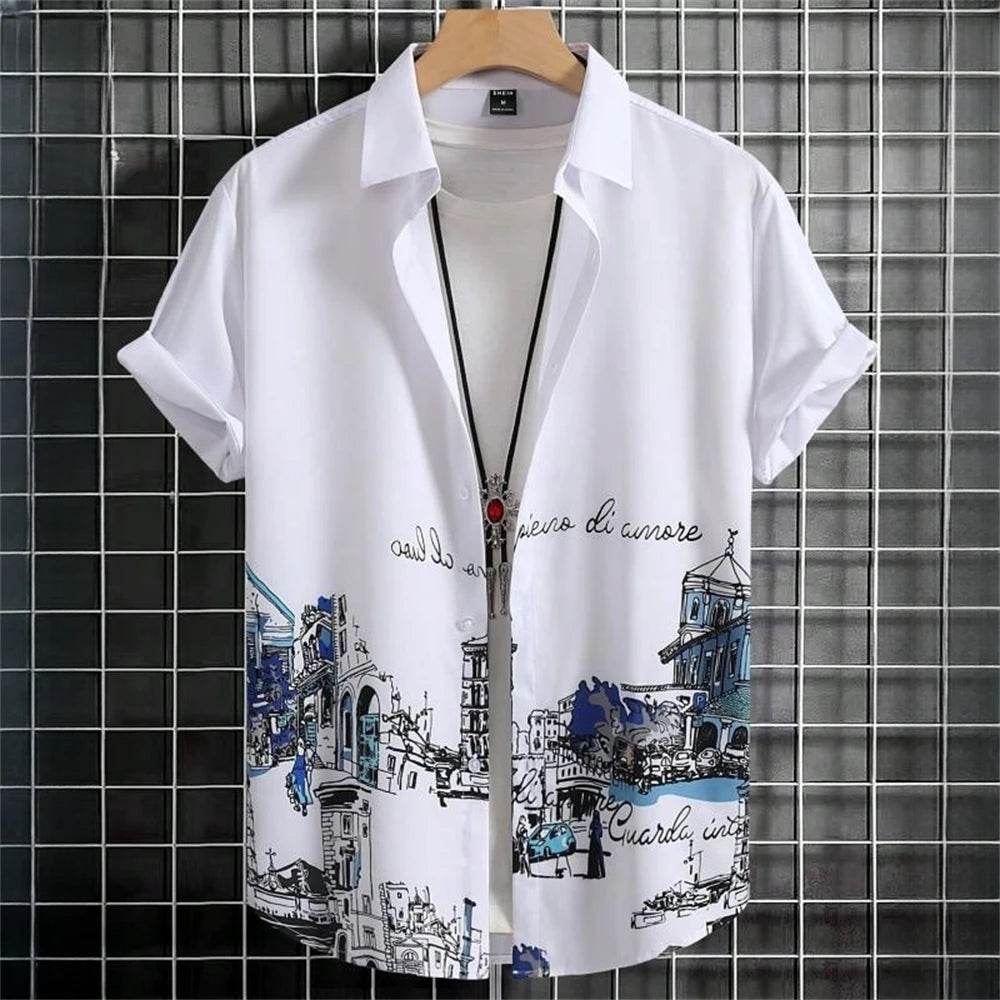 3D Printed Color Block Men's Hawaiian Shirt - Short Sleeve Casual Blouse - Buy Center US