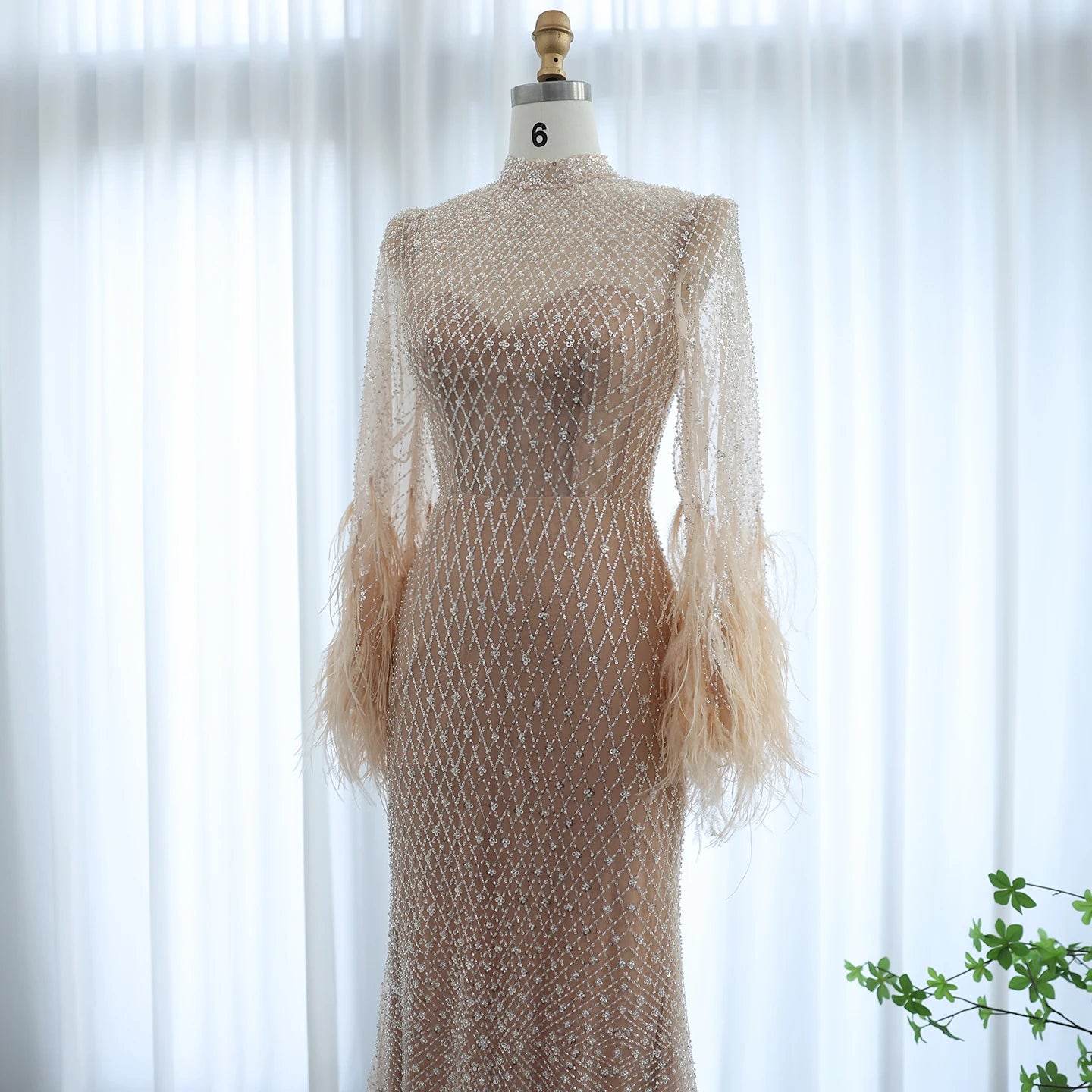 Sharon Said Luxury Evening Dress - High Neck, Full Sleeve, Beaded Gown - Buy Center US