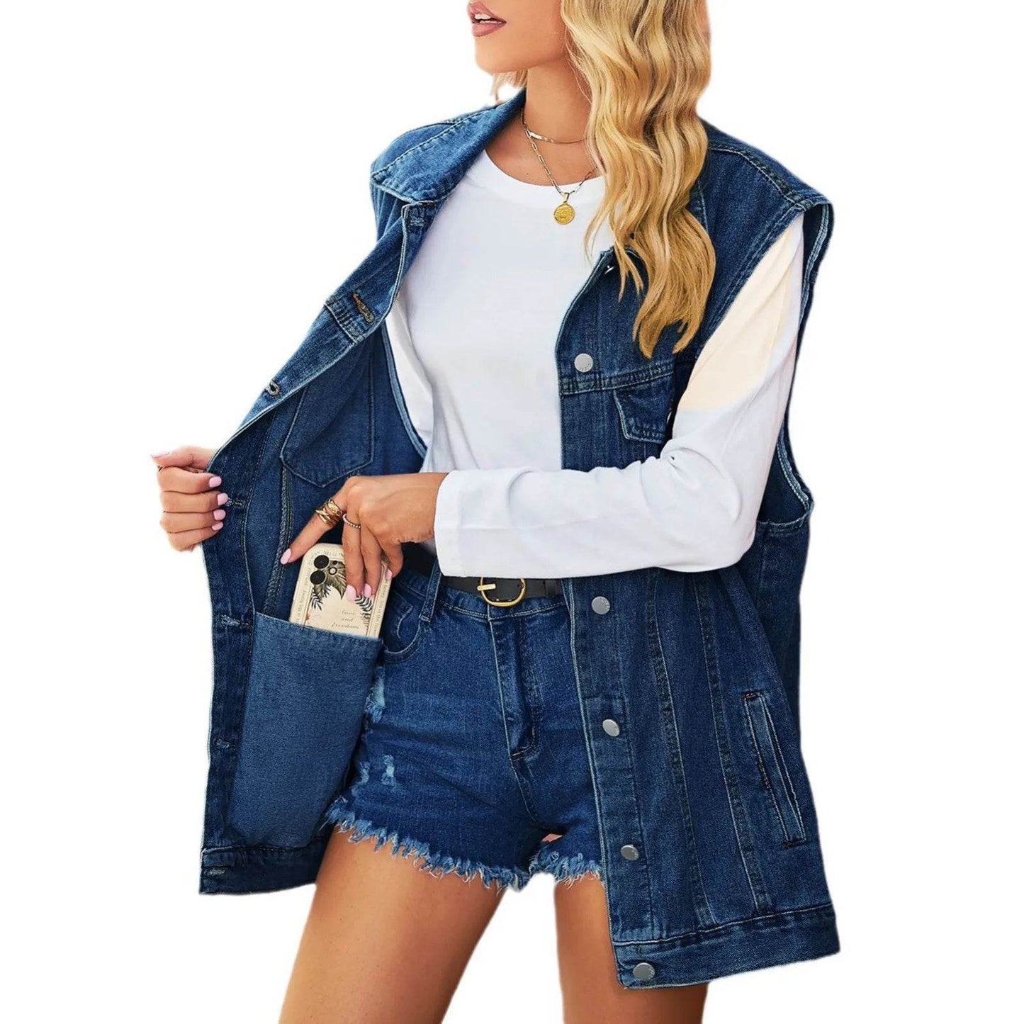 KLV Women's Vintage Oversized Denim Jacket - Casual Spring/Summer Wear - Buy Center US