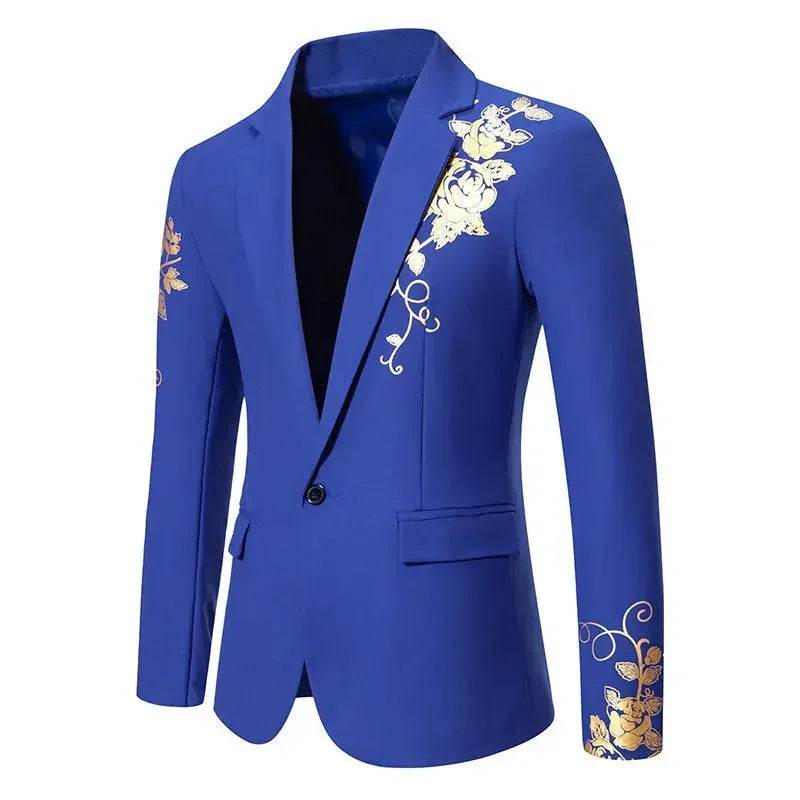 Stylish Men's Wedding Blazer - Black/White/Royal Blue Rose Print - Buy Center US