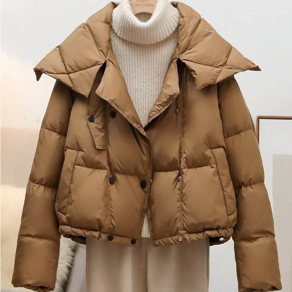 Women's Thickened White Duck Down Coat - Double Breasted Winter Style - Buy Center US