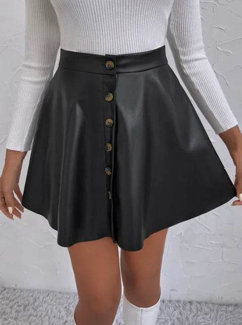 Vintage A-Line Faux Leather Skirt for Women - Fall & Spring Style - Buy Center US