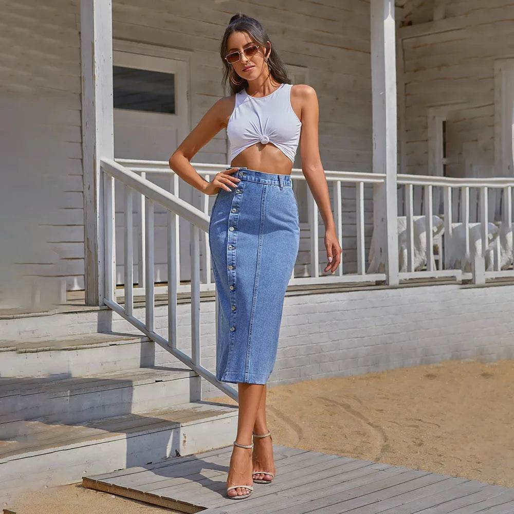 ILUKiss Casual High Quality Denim Maxi Skirt for Women - A-Line Style - Buy Center US