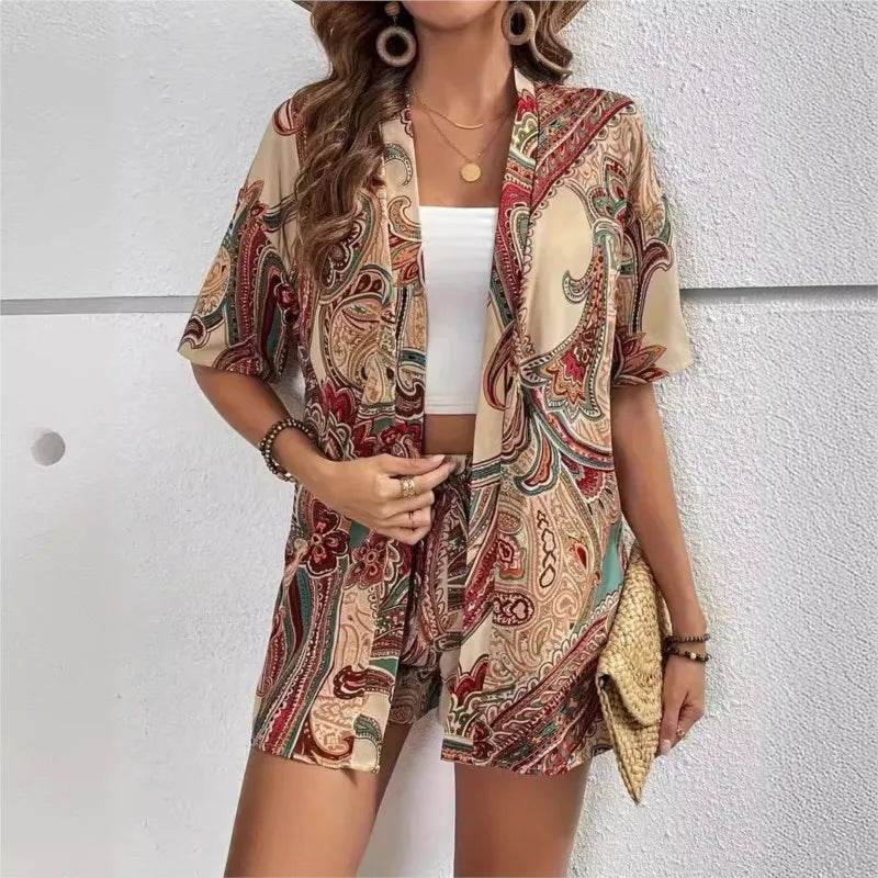 Women's Summer Loose Fit Cardigan and Shorts Two-Piece Set - Buy Center US