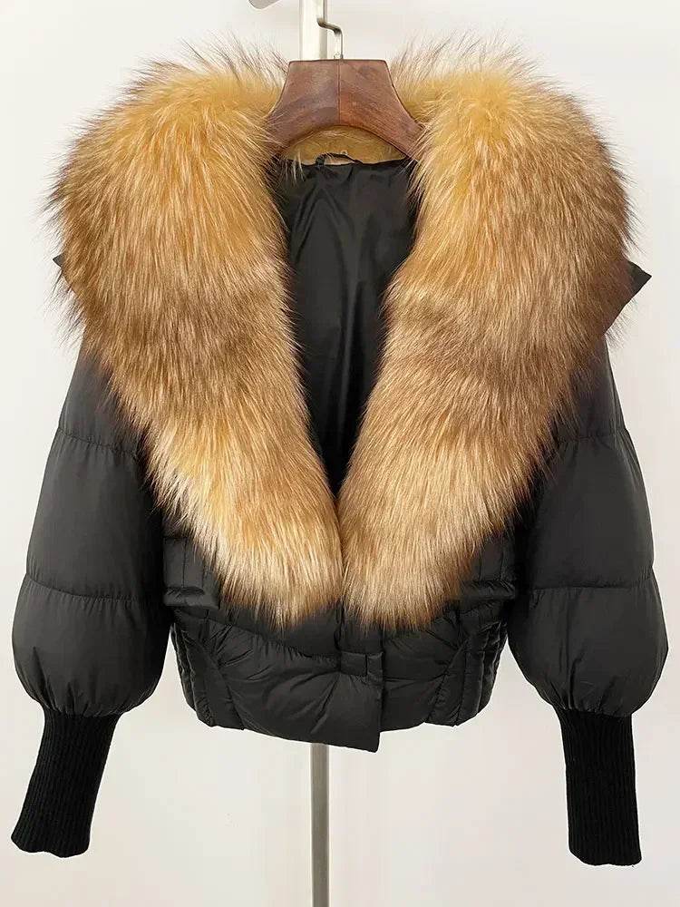 Elegant Casual Women’s Raccoon Fur Collar Coat - Winter Jacket 2024 - Buy Center US