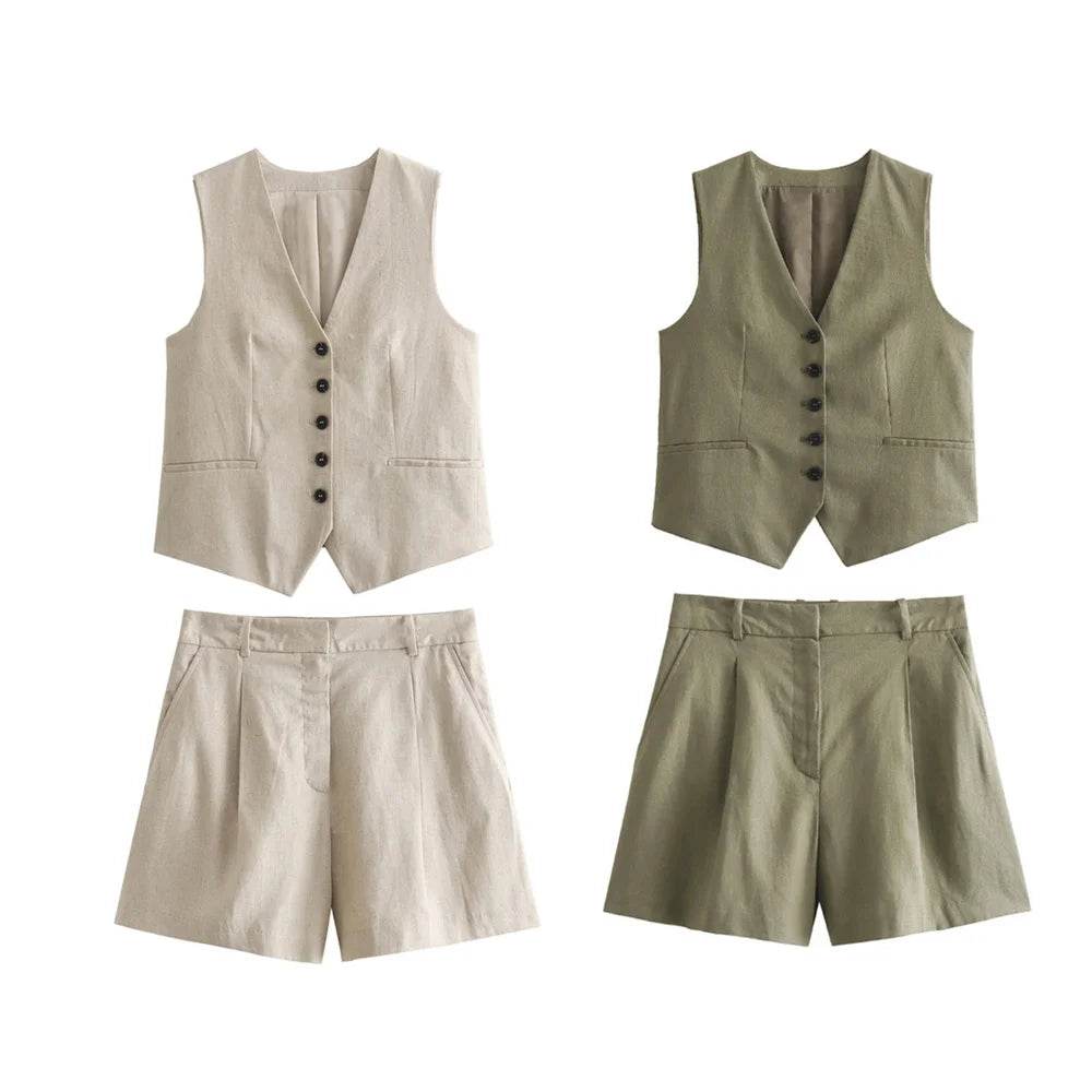 ZERAIN Women's Summer V-Neck Sleeveless Vest & High Waisted Shorts - Buy Center US