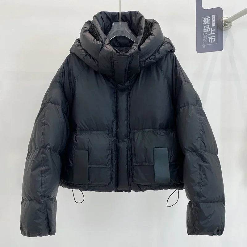 Stylish Women's Cropped White Duck Down Puffer Jacket - Winter 2024 - Buy Center US