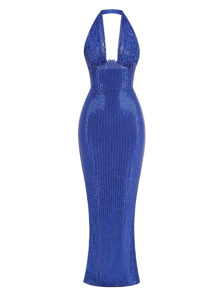 Green Maxi Dress for Women - Sexy V Neck Sleeveless Sequined Gown - Buy Center US