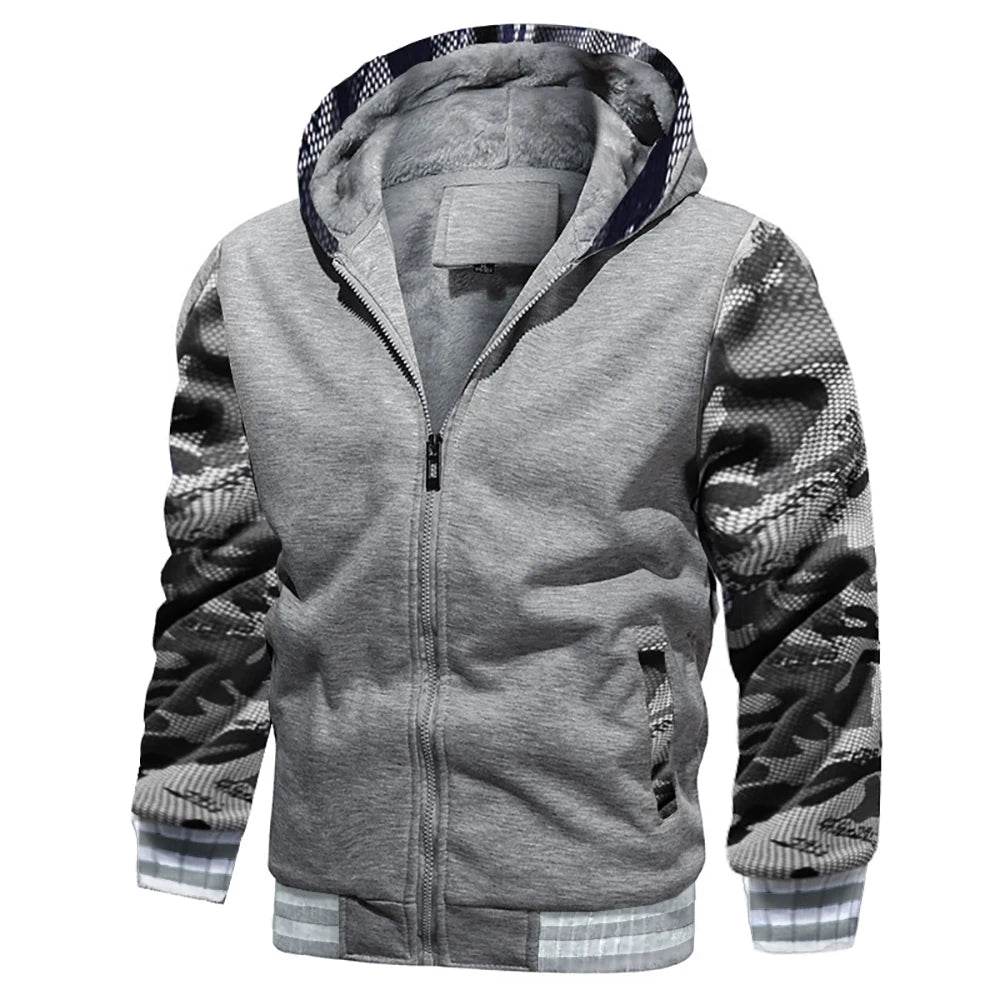 Men's Camouflage Fleece Jacket - Hooded, Thick Winter Coat for Casual Wear - Buy Center US
