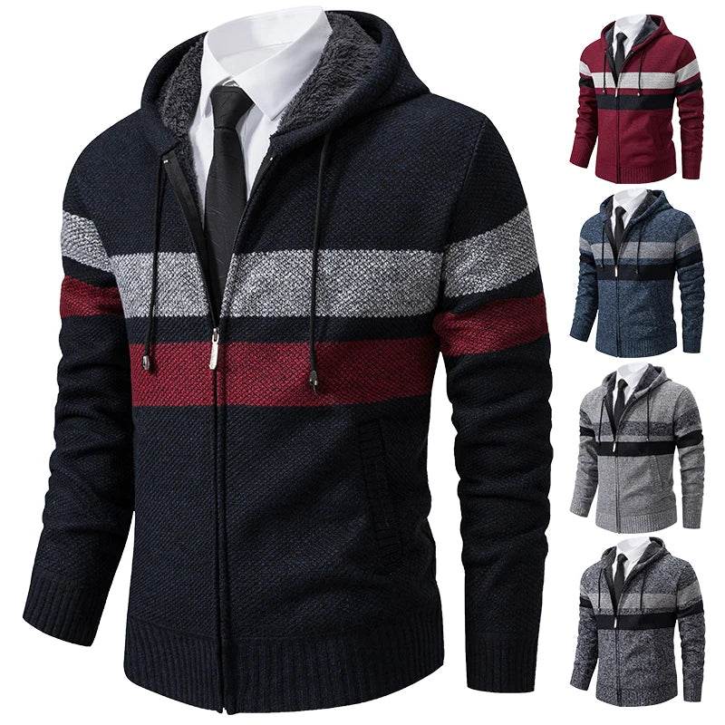ENWEIGE Men's Hooded Sweater Coat - Warm Velvet Padded Knit Cardigan - Buy Center US