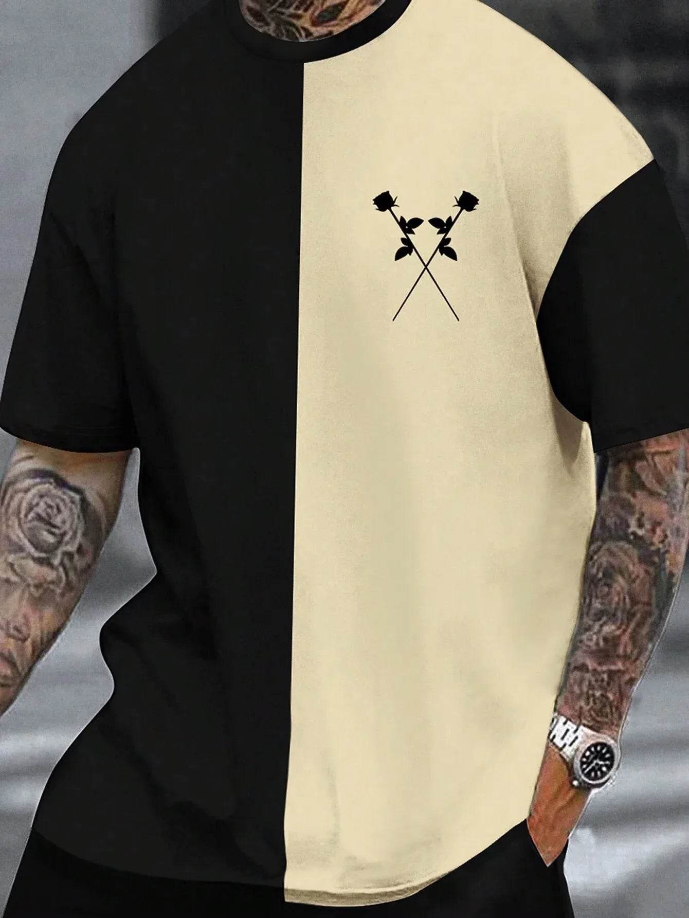Casual 3D Printed T-Shirt for Men - Harajuku Letter & Flower Design - Buy Center US