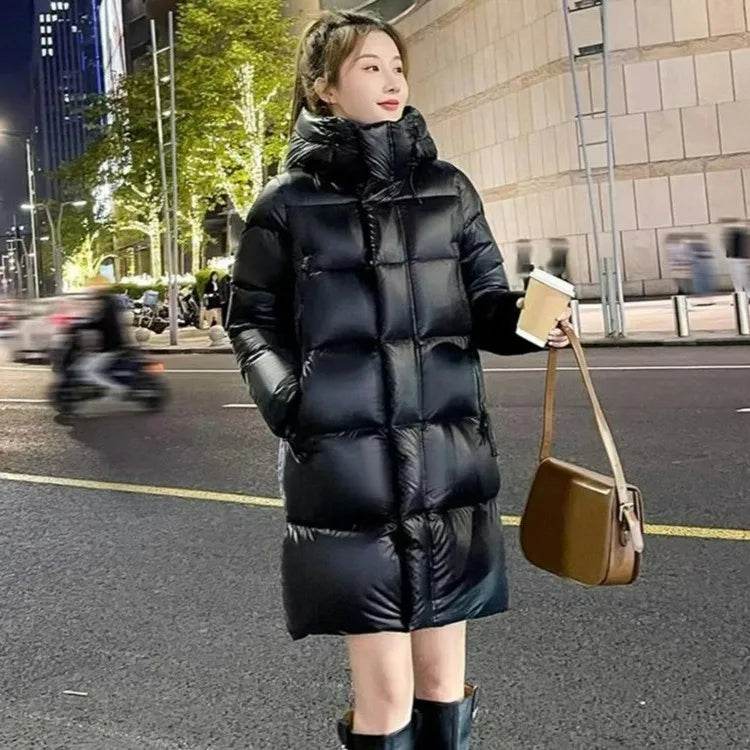 Women's White Duck Down Jacket - Long Fluffy Puffer Coat for Winter - Buy Center US
