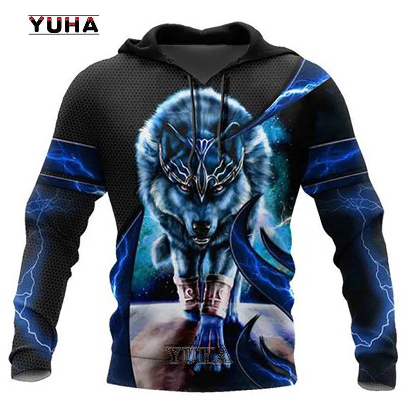 Retro Wolf Tattoo Vegvisir Hoodie - Black & White 3D Print for Men - Buy Center US