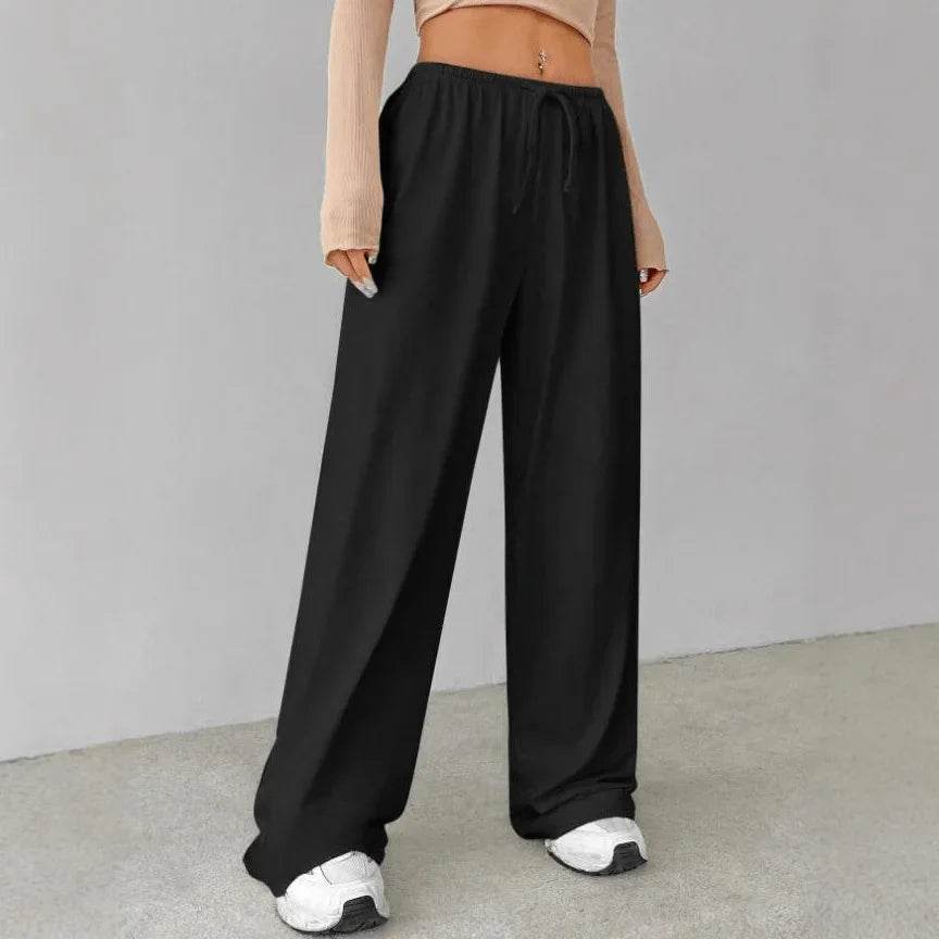 Women's Casual Wide Leg Trousers - Elastic Waist, Pure Color Pants - Buy Center US