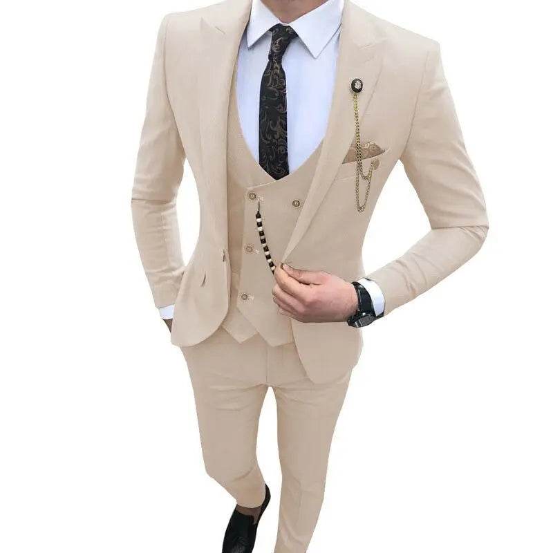 Kromoc Men's Slim Fit 3-Piece Suit - Wedding Tuxedo with Peak Lapel - Buy Center US