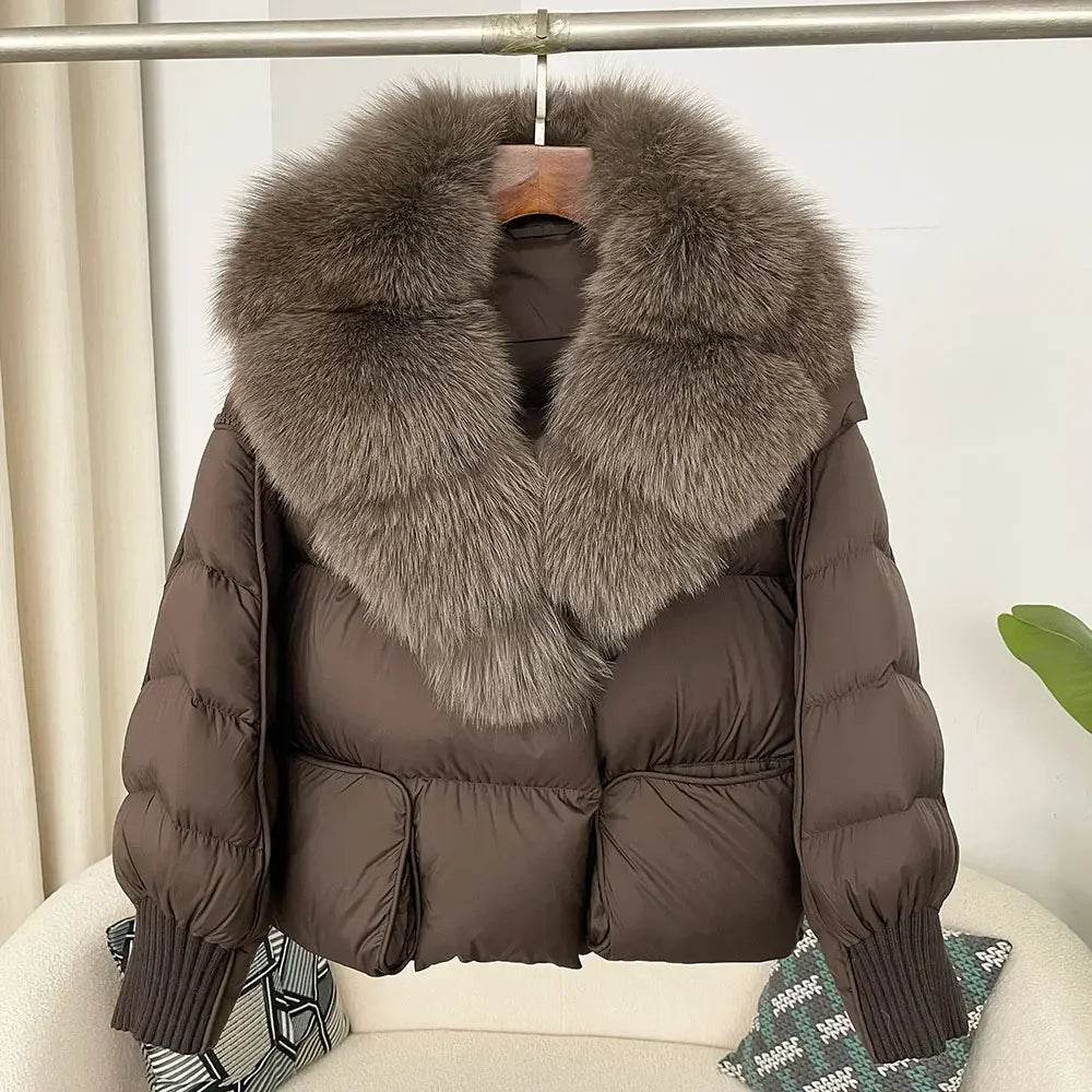 Women's Thick Warm Fox Fur Collar Coat - Casual Duck Down Jacket - Buy Center US