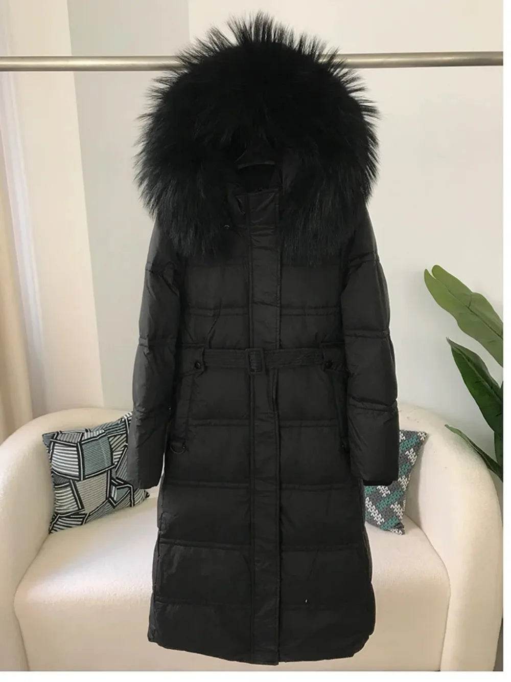 Women's Real Raccoon Fur Jacket - Thick Warm Duck Down Coat - Buy Center US