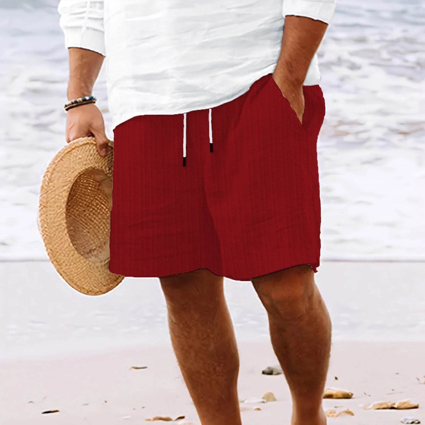 Summer Men’s Hawaiian Beach Shorts - Striped Multi-Pocket Comfort - Buy Center US
