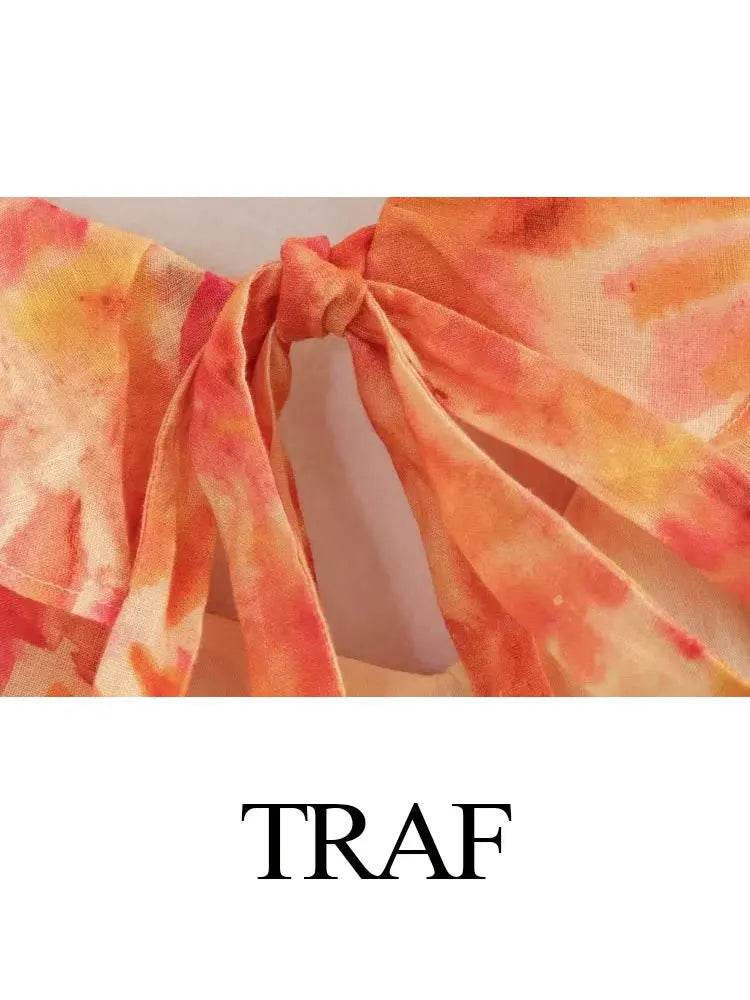 TRAFZA Summer V-Neck Backless Dress - Bohemian Ruffle Print Style - Buy Center US