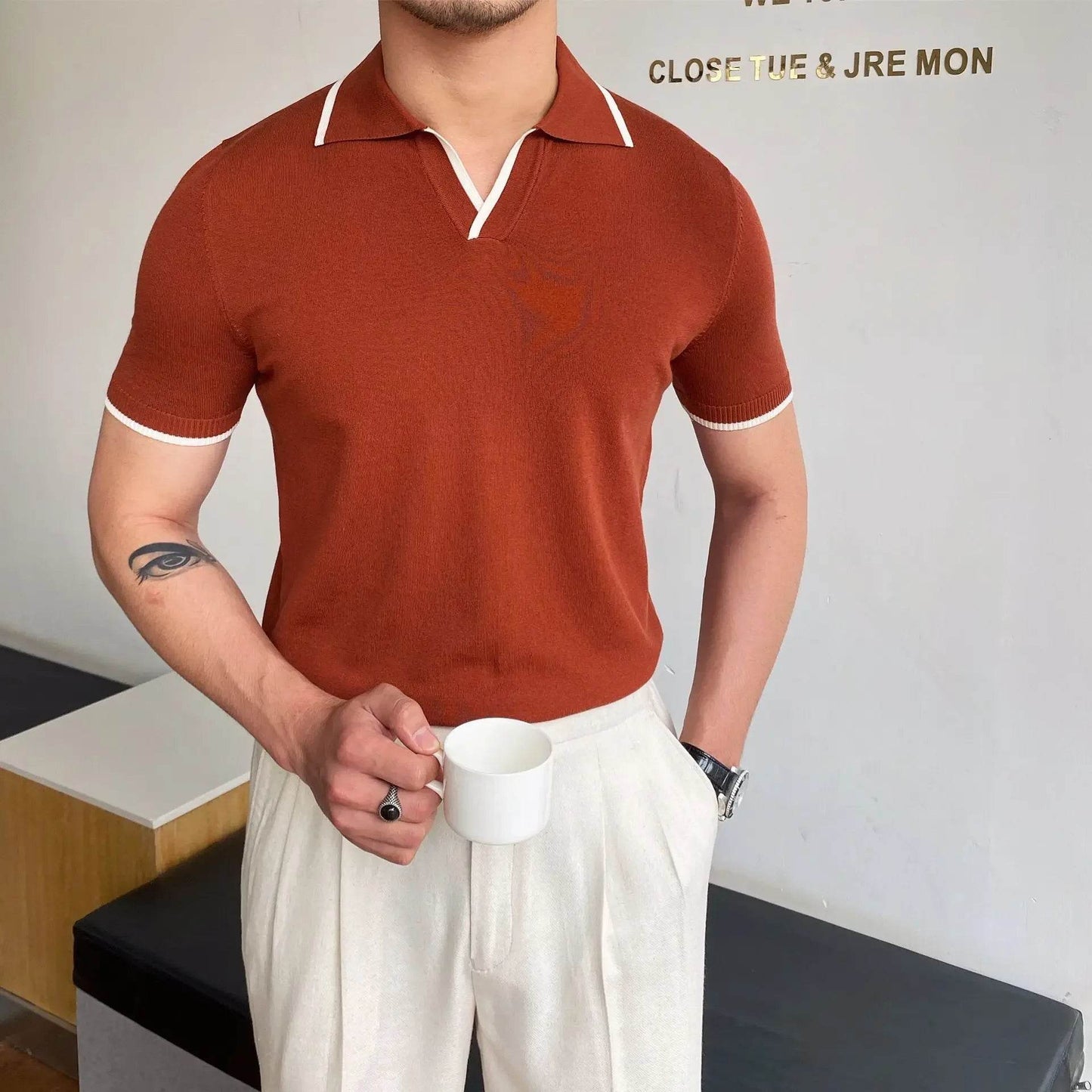 ELITEVESTA Men's Slim-Fit Polo Shirt - Elbow Sleeve, Breathable Cotton - Buy Center US