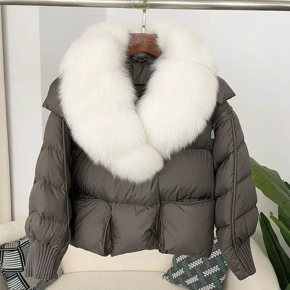 Women's Thick Warm Fox Fur Collar Coat - Casual Duck Down Jacket - Buy Center US