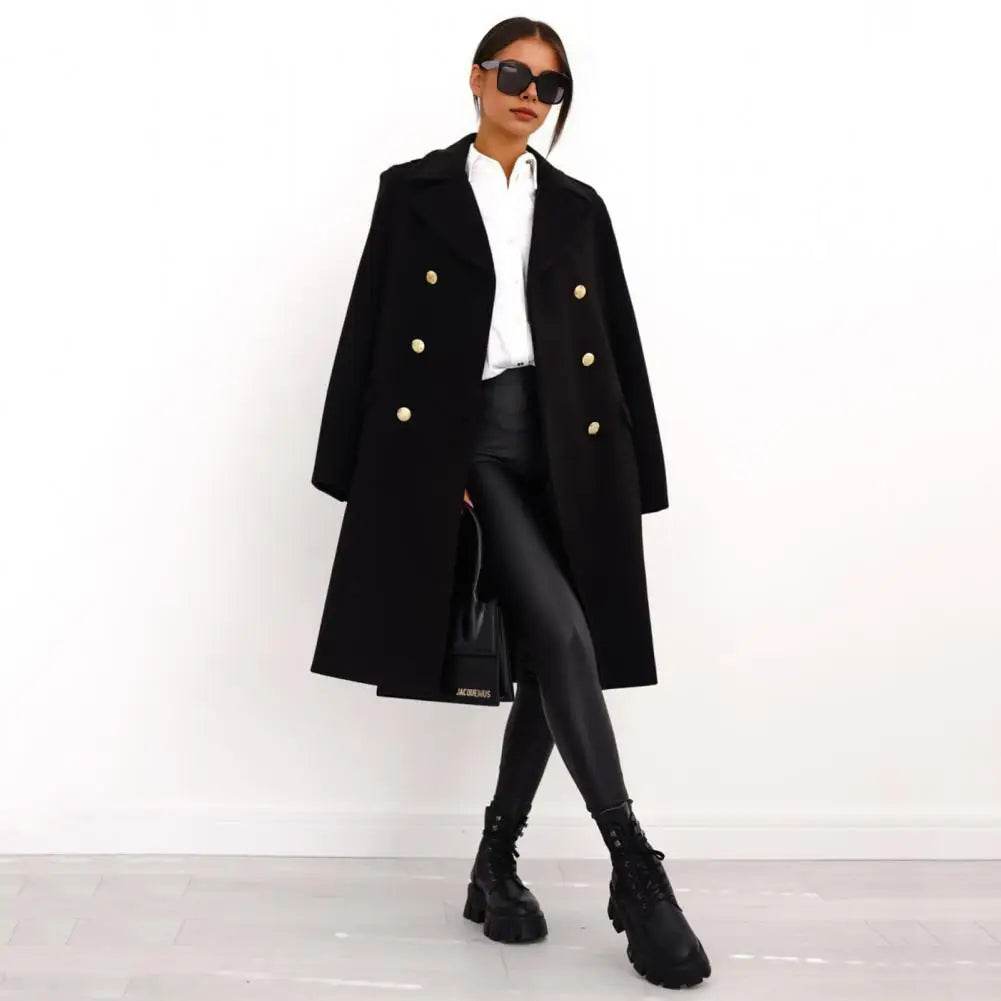 SANWOOD Women’s Double-Breasted Overcoat - Turn-Down Collar, Casual Style - Buy Center US