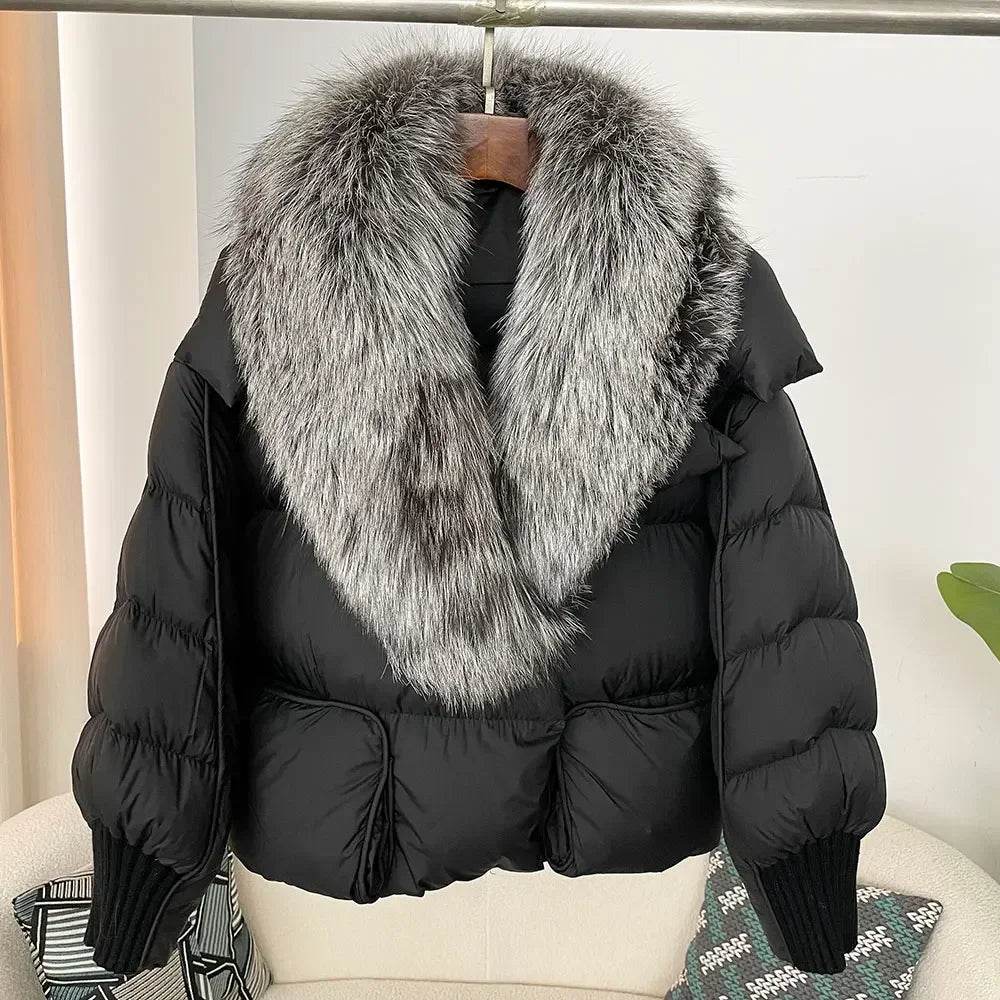 Women's Thick Warm Fox Fur Collar Coat - Casual Duck Down Jacket - Buy Center US
