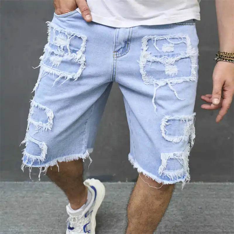 High-Streets Men's Ripped Denim Shorts - Casual Hip Hop Style - Buy Center US