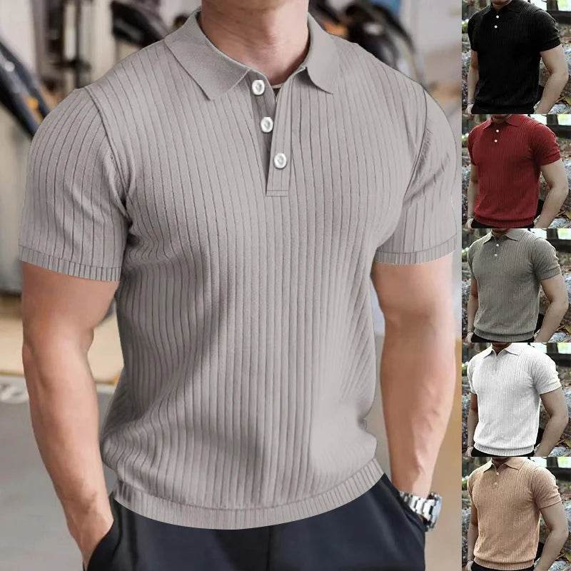 2025 Summer Men's Casual Polo Shirt - Short Sleeve Striped Knit Tee - Buy Center US