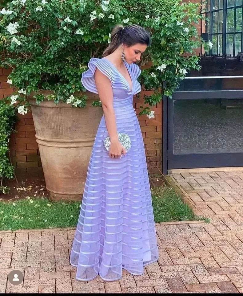 Fuchsia A-Line Formal Dress - Deep V-Neck Sleeveless Gown for Women - Buy Center US