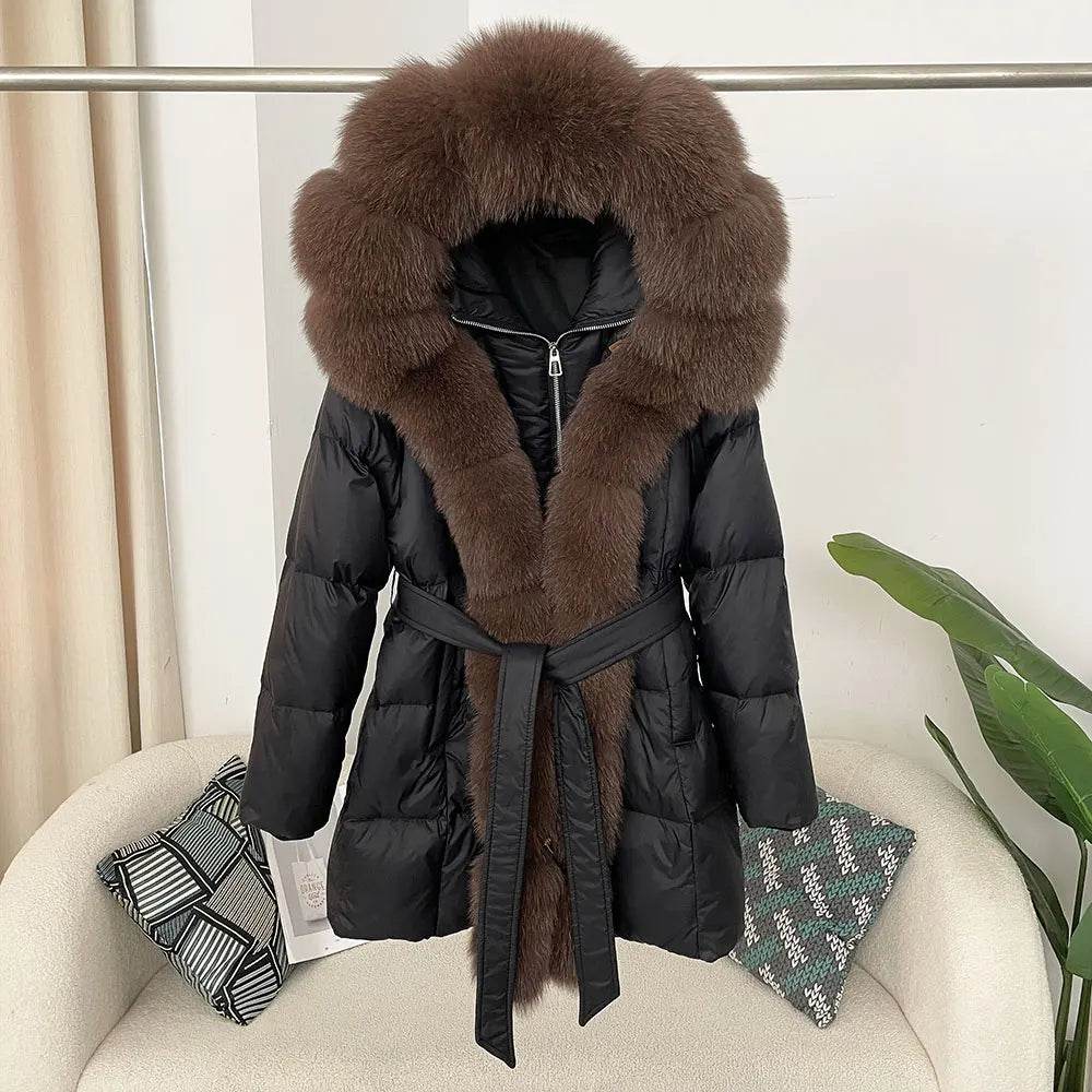 Women's Thick Warm Duck Down Coat - Hooded with Real Fox Fur - Buy Center US