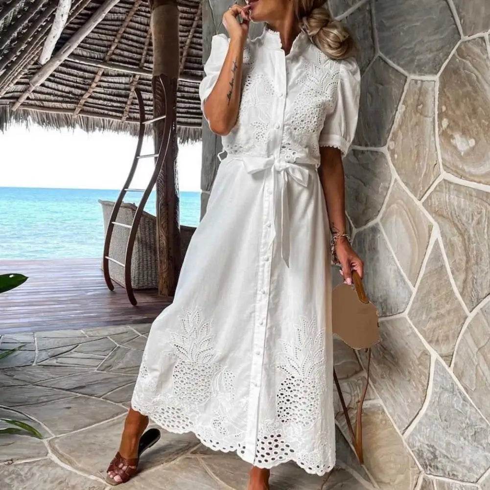 SANWOOD Women’s Summer Maxi Dress - Elegant Puff Sleeve, A-Line Style - Buy Center US