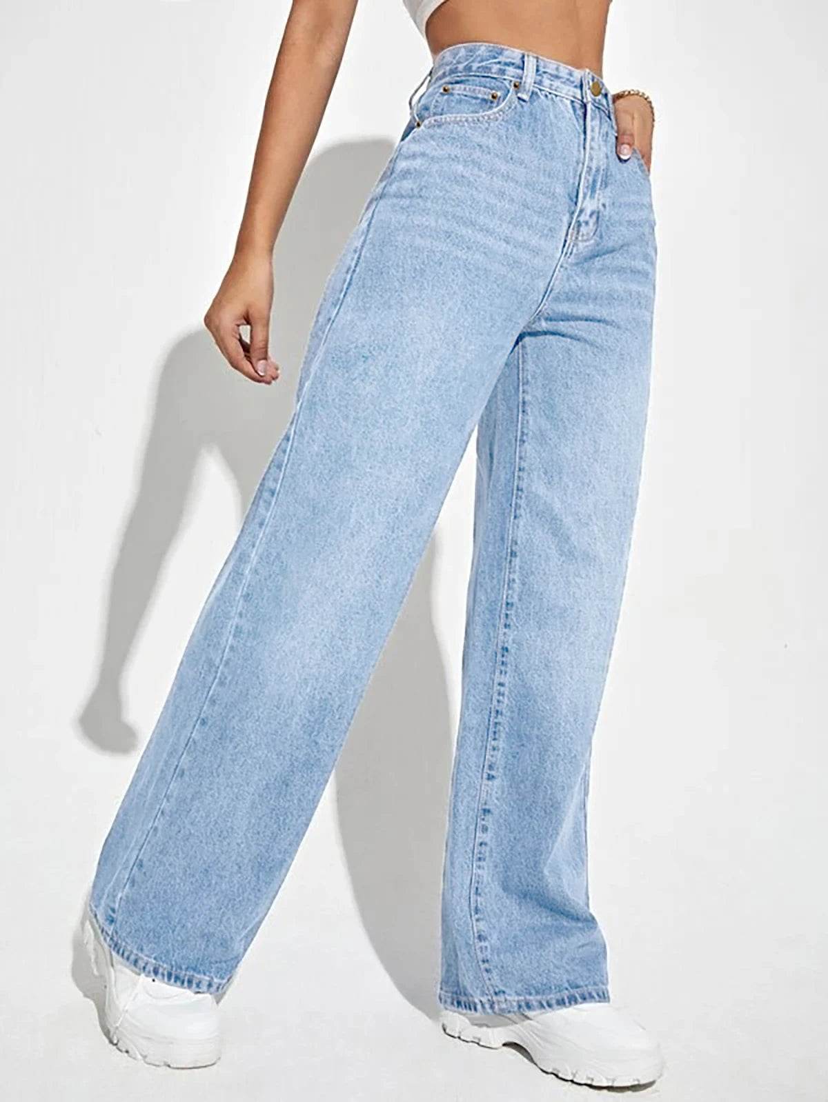 LEEYOVEE Women's High Waist Denim Wide Leg Pants - Casual All-Season Fit - Buy Center US