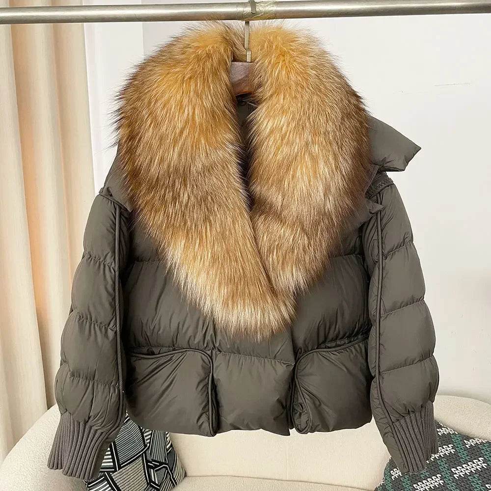Women's Thick Warm Fox Fur Collar Coat - Casual Duck Down Jacket - Buy Center US