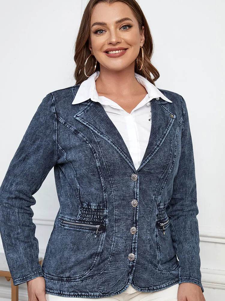 LIH HUA Women's Plus Size Denim Jacket - Loose Fit, Button Detail - Buy Center US