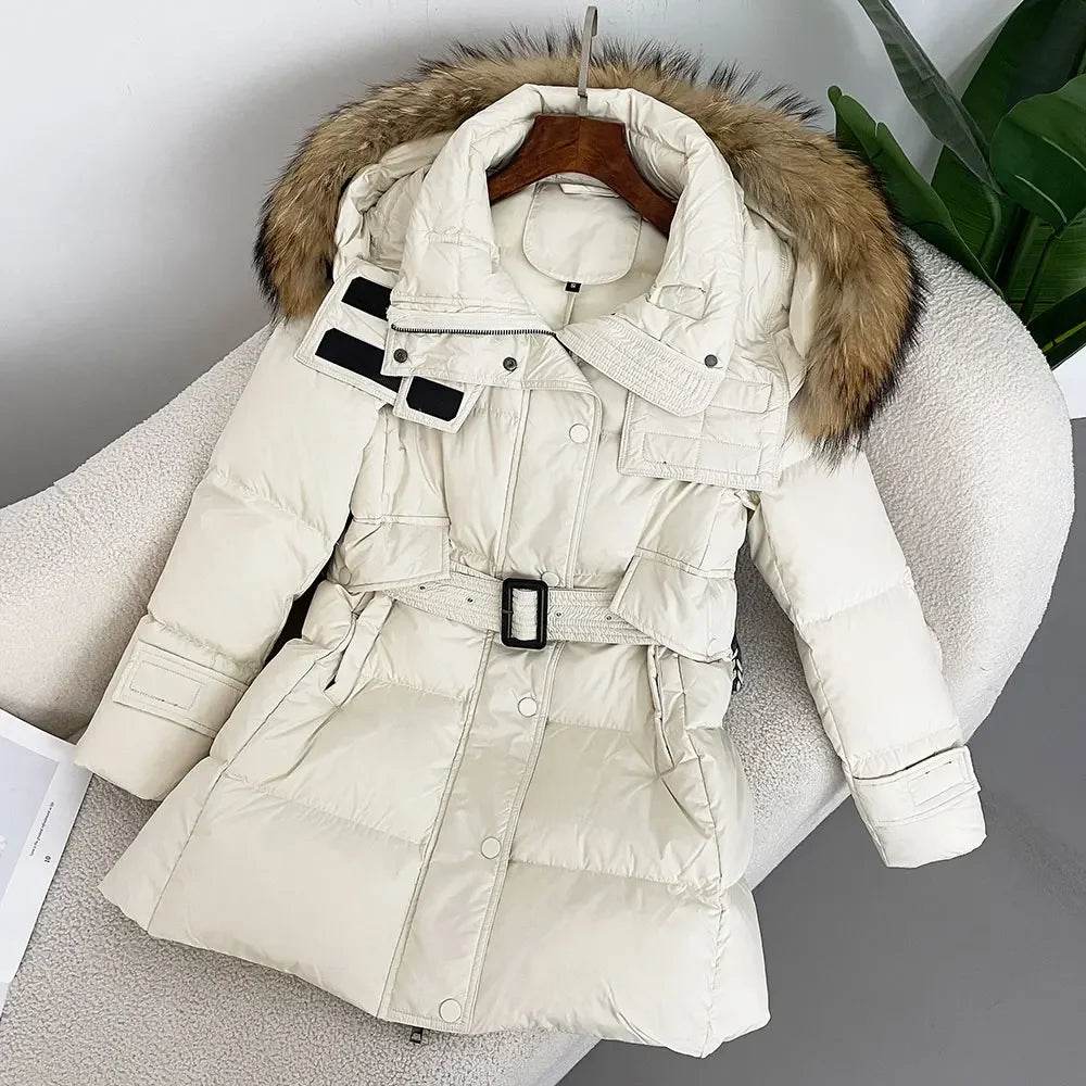 Stylish Hooded Real Fur Coat - Thick Winter Puffer Jacket for Women - Buy Center US