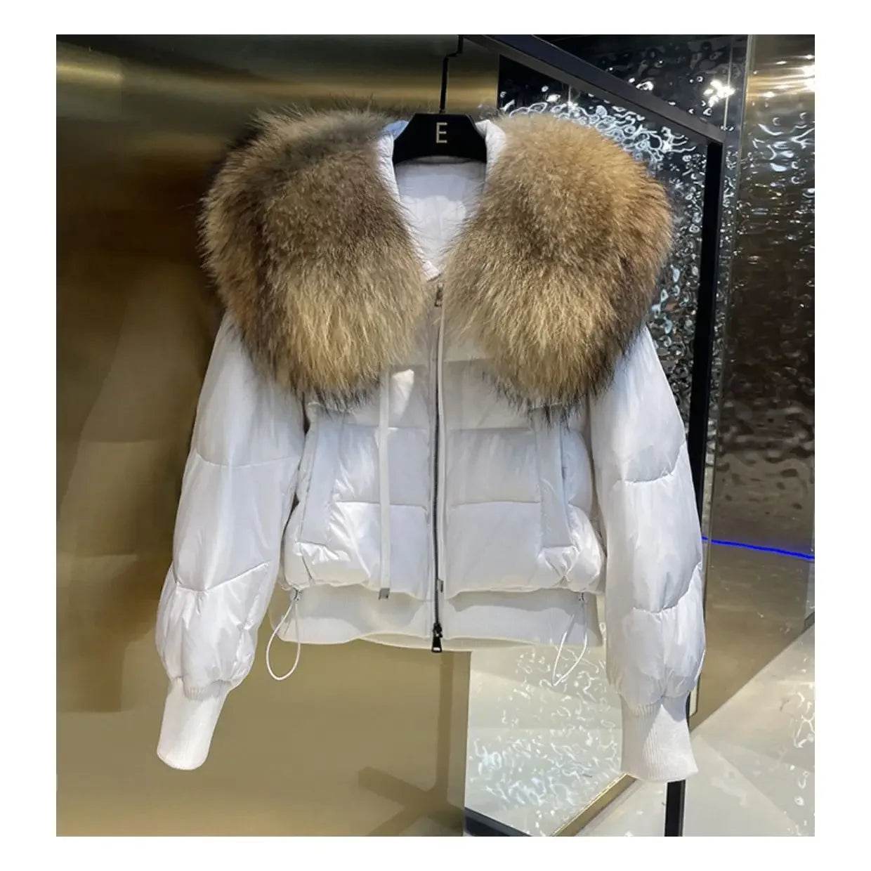 Women's Winter Down Jacket - Cropped Style with Fox Fur Collar - Buy Center US