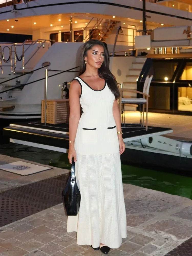 Chic Contrast Sleeveless Maxi Dress for Women - Elegant & Pleated - Buy Center US