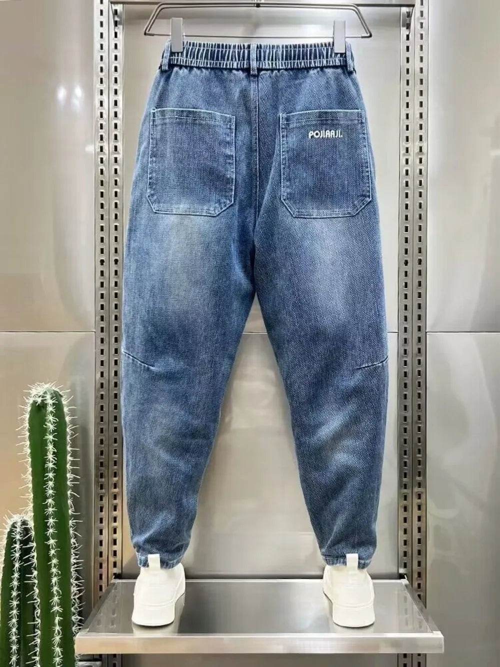 Korean Fashion Men’s Denim Harem Pants - Embroidered Loose Fit Jeans - Buy Center US