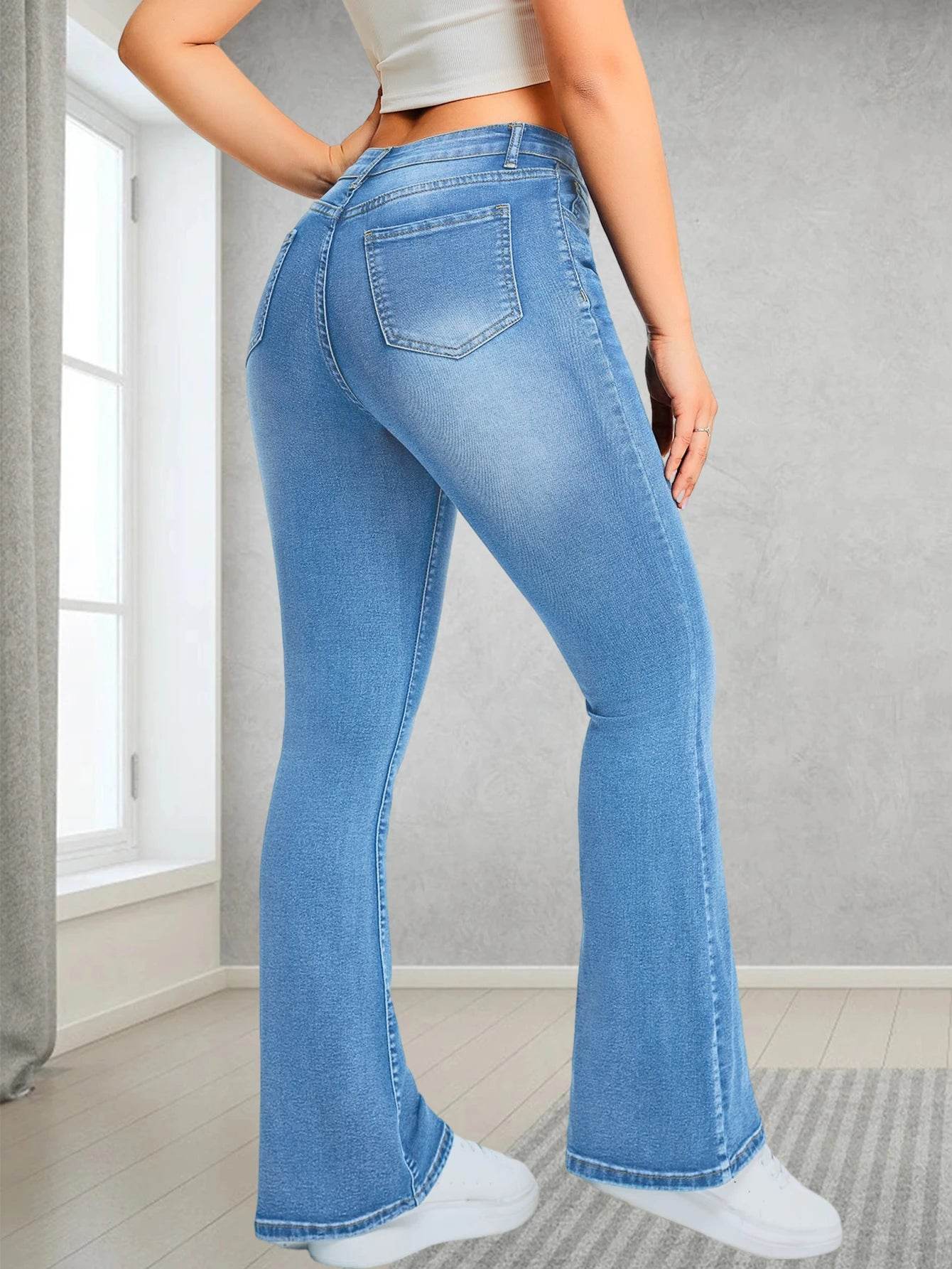Ladies' High Waisted Flared Jeans - Casual Elastic Denim Style - Buy Center US