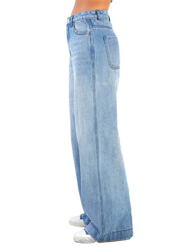 High Waist Wide Leg Jeans for Women - Casual Pants with Pockets - Buy Center US