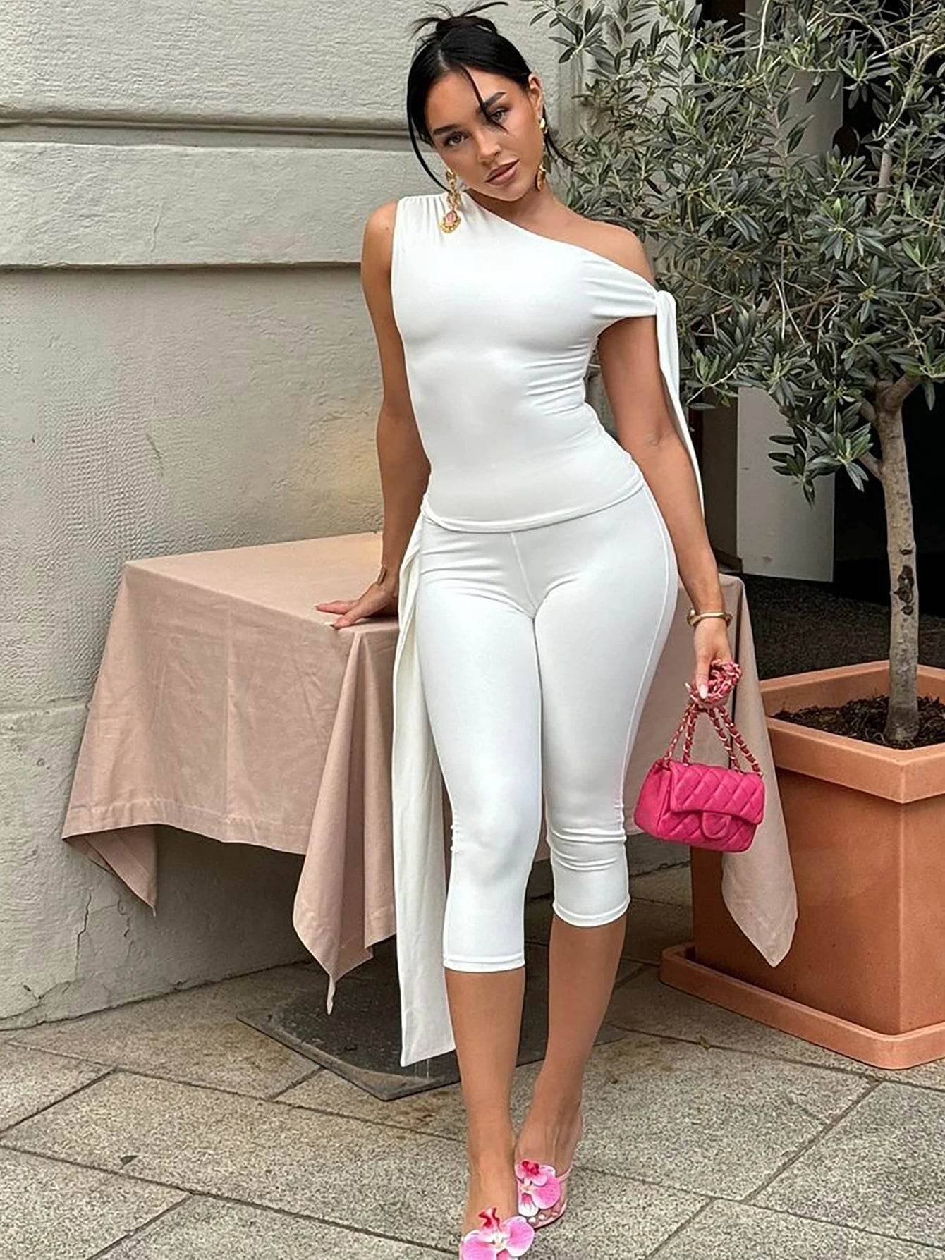 Weird Puss Chic Women’s 2 Piece Set - Knot Tank & Elegant Shorts - Buy Center US