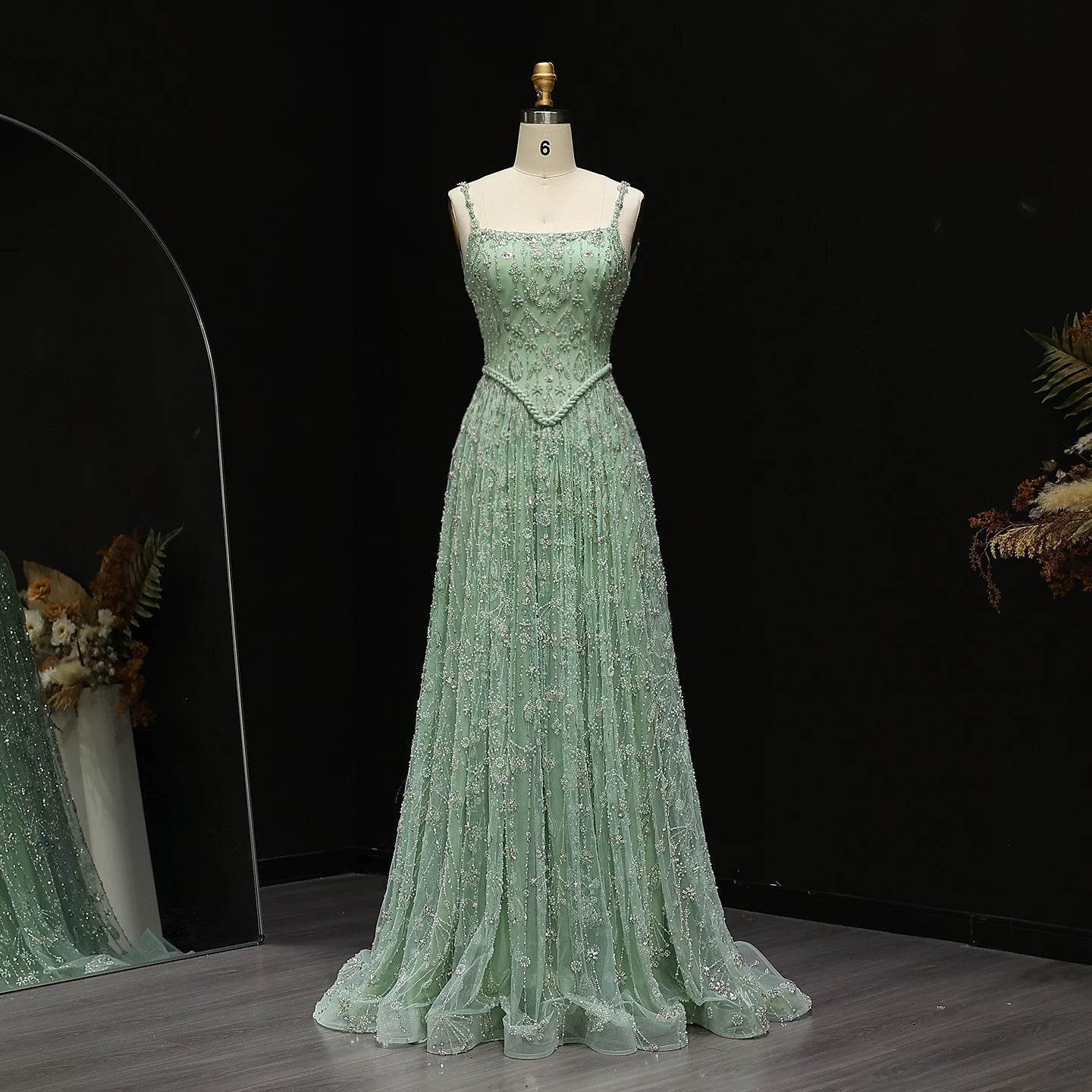 Sharon Said Sage Green Evening Dress - Elegant Spaghetti Strap Style - Buy Center US